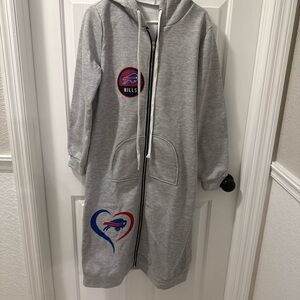 Buffalo Bills NFL Long Zip Up Hooded Robe Loungewear Navy Blue Team Logo Size L